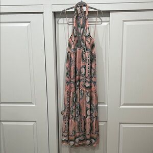 Nicole Miller Pink and Green Patterned Maxi Dress